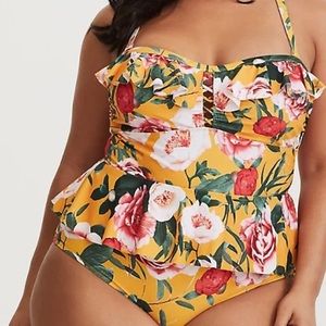 Torrid floral print ruffled peplum one-piece swim